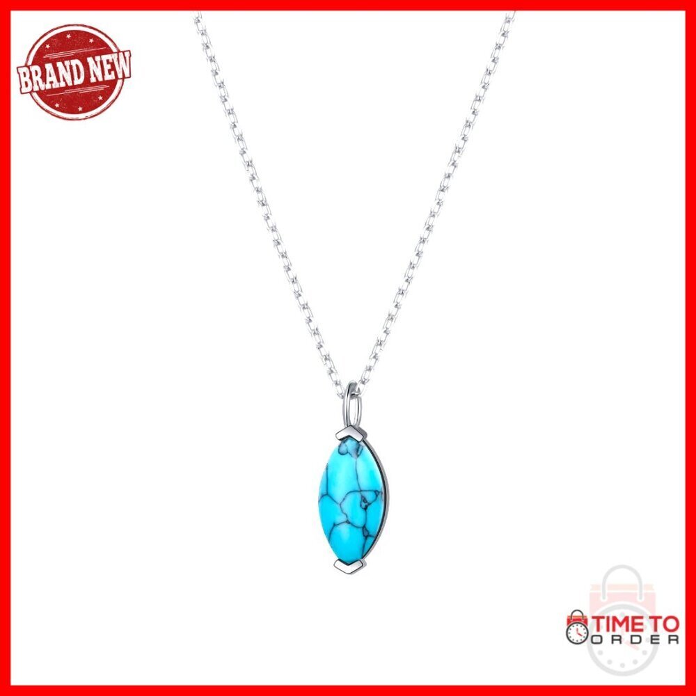 Sterling Silver Turquoise Marquise Pendant Necklace with Adjustable Chain